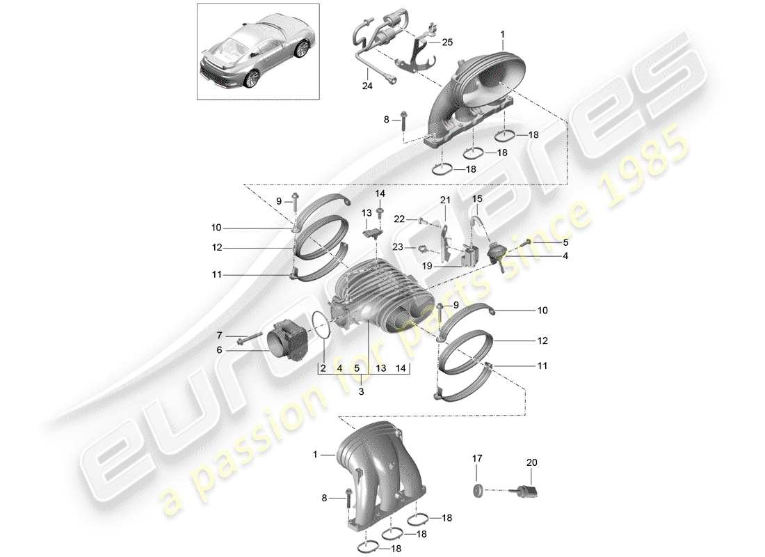 porsche 2014 (991-1 r/gt3/rs) système d'admission schéma des pièces