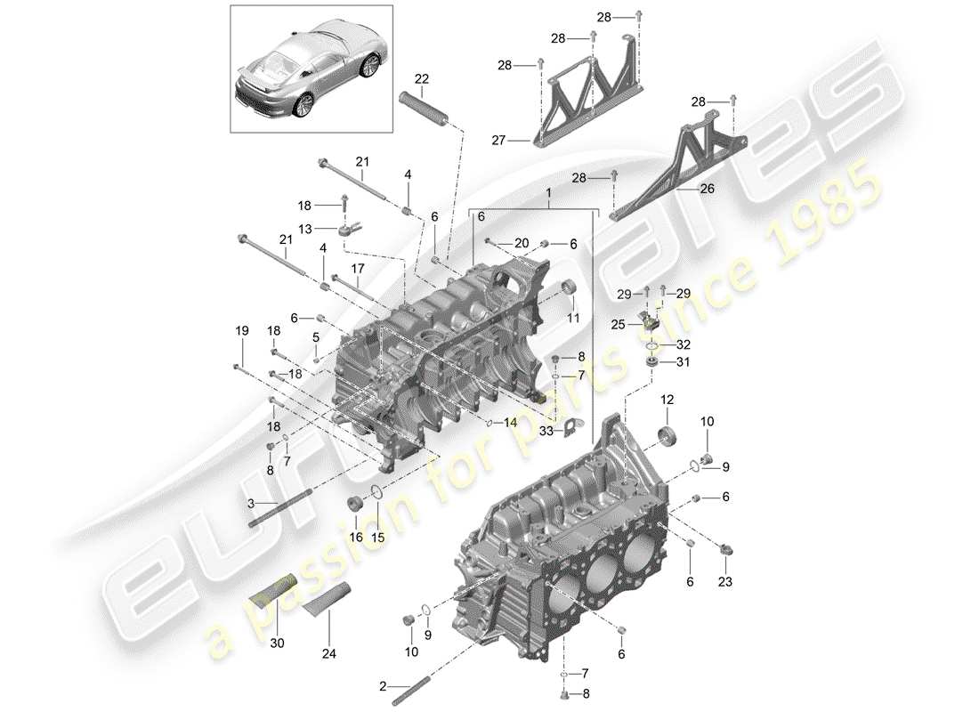 porsche 991r/gt3/rs (2020) carter moteur schéma des pièces
