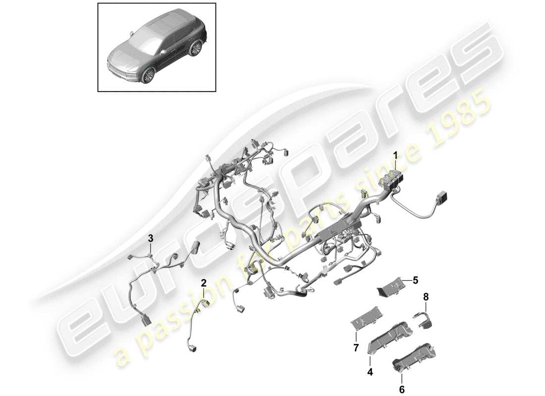 porsche 2020 (cayenne e3 9ya/9yb) faisceaux de câbles schéma des pièces