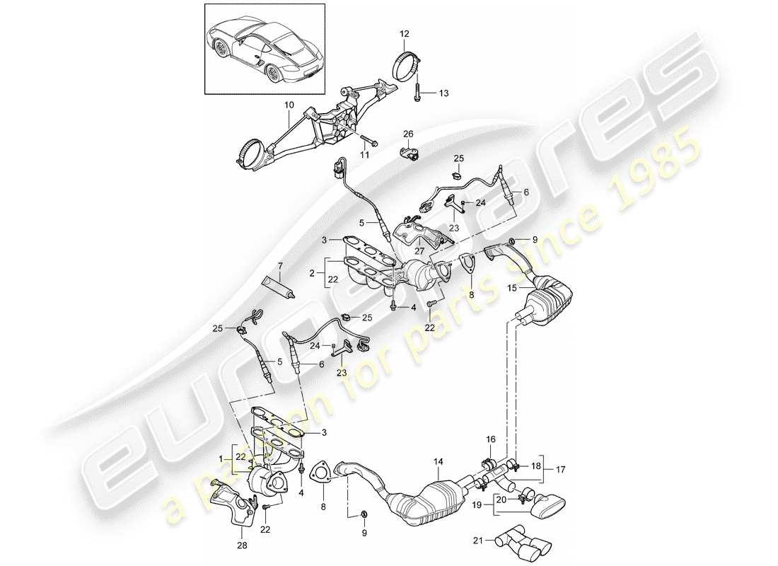 porsche 2011 (987 cayman) système d'échappement schéma des pièces