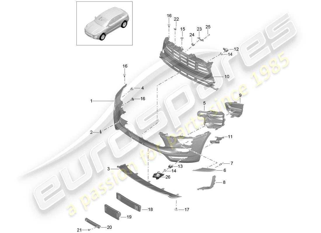 porsche 2014 (macan) pare-chocs schéma des pièces