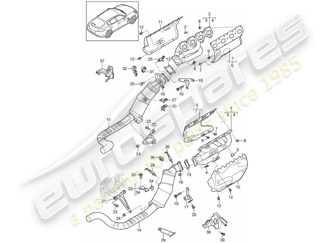 porsche 2010 (panamera 970) système d'échappement schéma des pièces