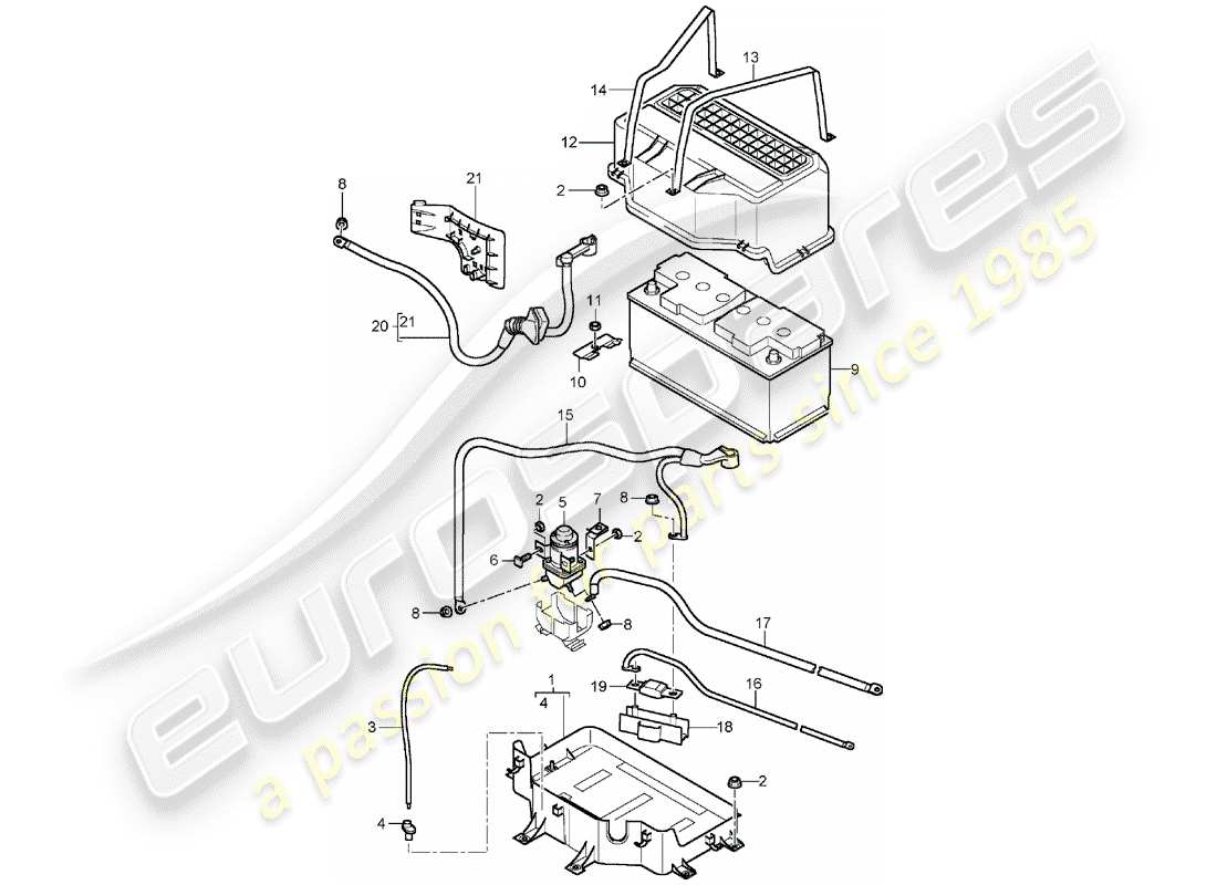porsche 2003 (cayenne e1 9pa) diagramme des pièces de la batterie