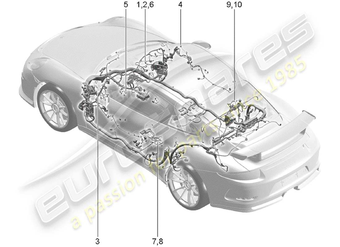 porsche 2015 (991-1 r/gt3/rs) faisceau de câblage schéma des pièces