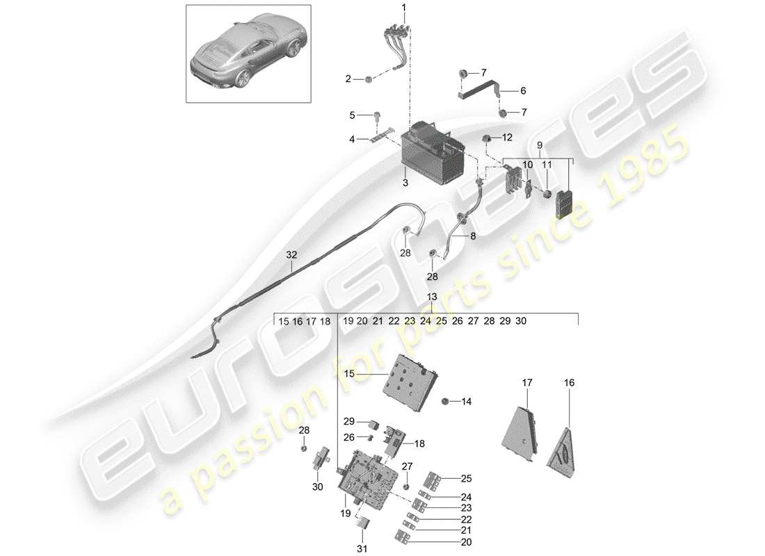 porsche 991 turbo (2020) diagramme des pièces de la batterie