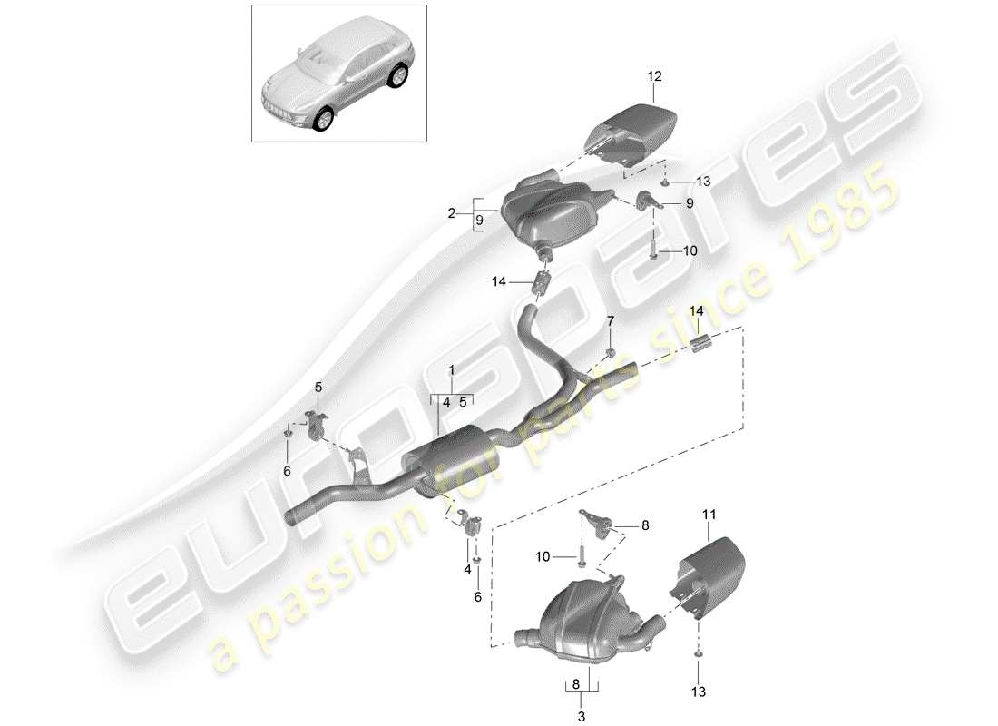 porsche 2018 (macan) système d'échappement schéma des pièces