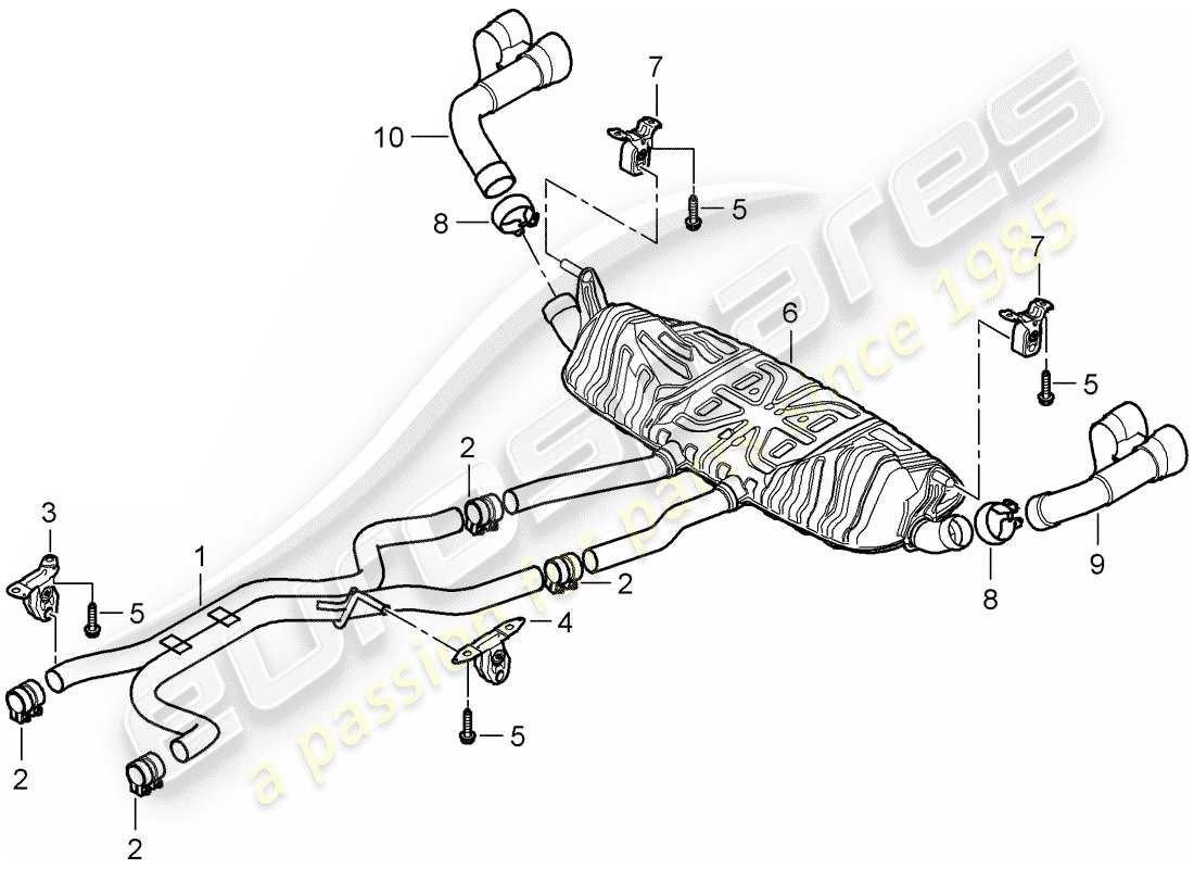 porsche 2010 (cayenne e1 9pa) système d'échappement schéma des pièces