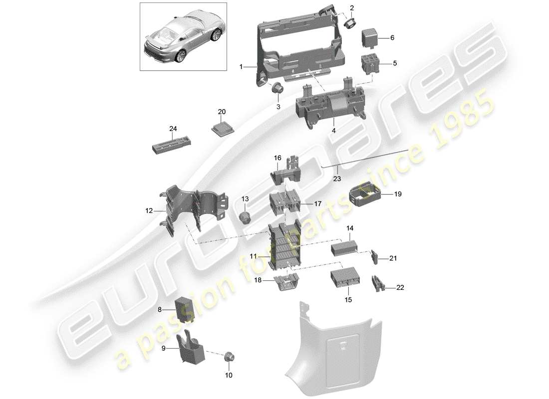 porsche 2019 (991-2 r/gt3/rs) boîte à fusibles/plaque relais schéma des pièces