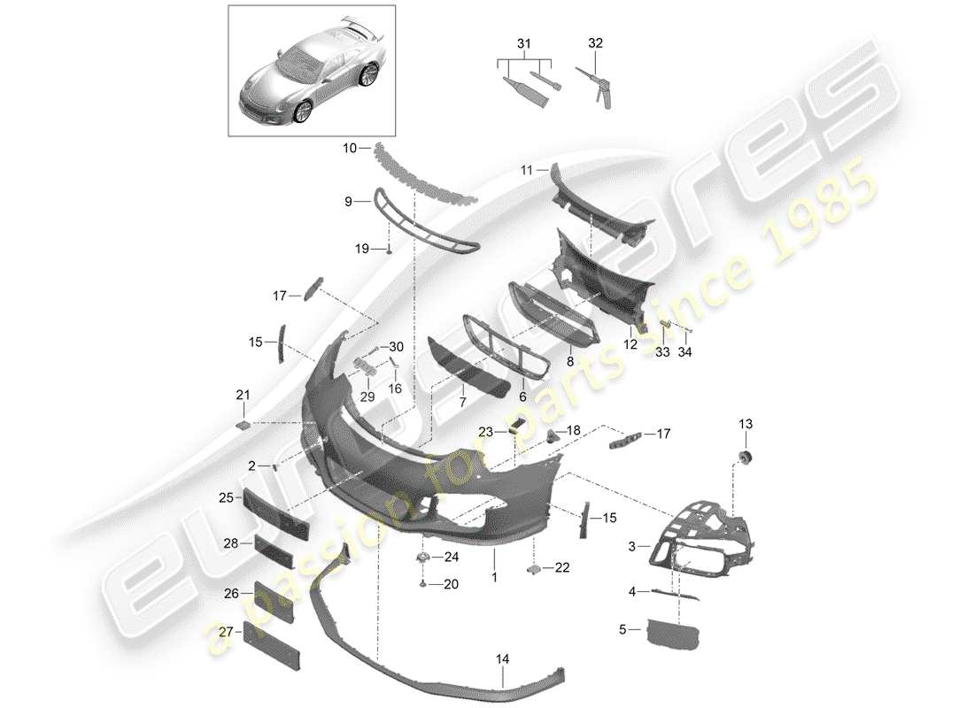 porsche 2019 (991-2 r/gt3/rs) pare-chocs schéma des pièces
