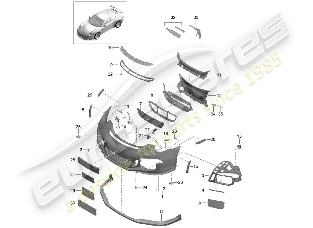 porsche 2019 (991-2 r/gt3/rs) pare-chocs schéma des pièces