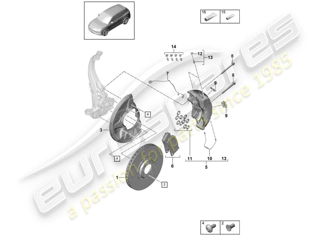 porsche 2020 (cayenne e3 9ya/9yb) freins à disque schéma des pièces