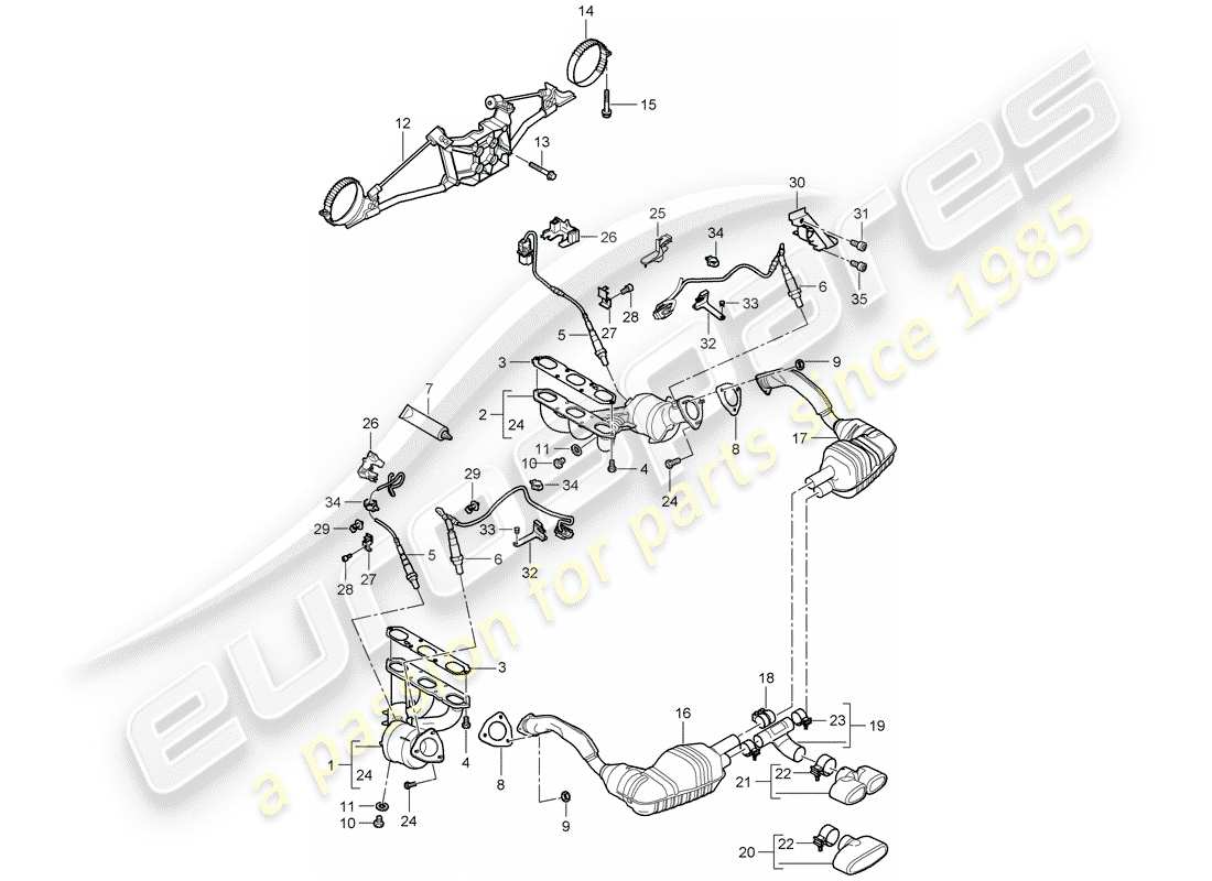 porsche 2008 (987 cayman) système d'échappement schéma des pièces