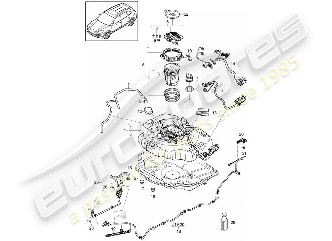 porsche 2011 (cayenne e2 92a) ex. système de contrôle des émissions schéma des pièces