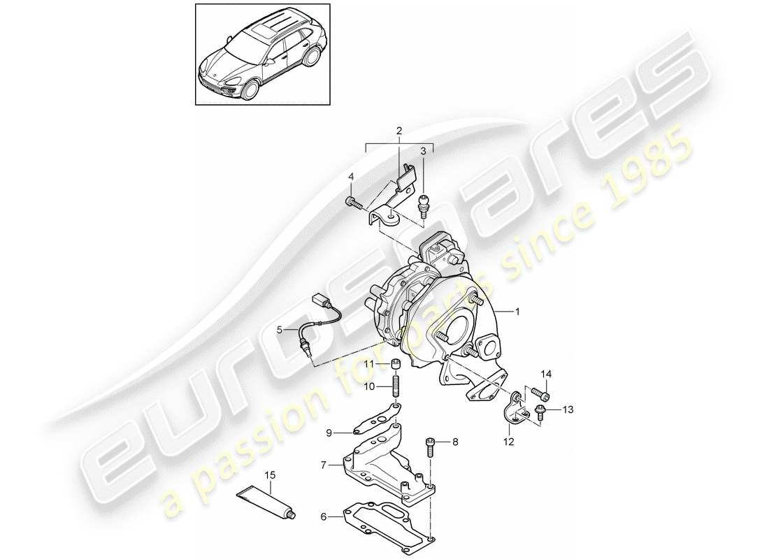 porsche 2013 (cayenne e2 92a) turbocompresseur de gaz d'échappement schéma des pièces