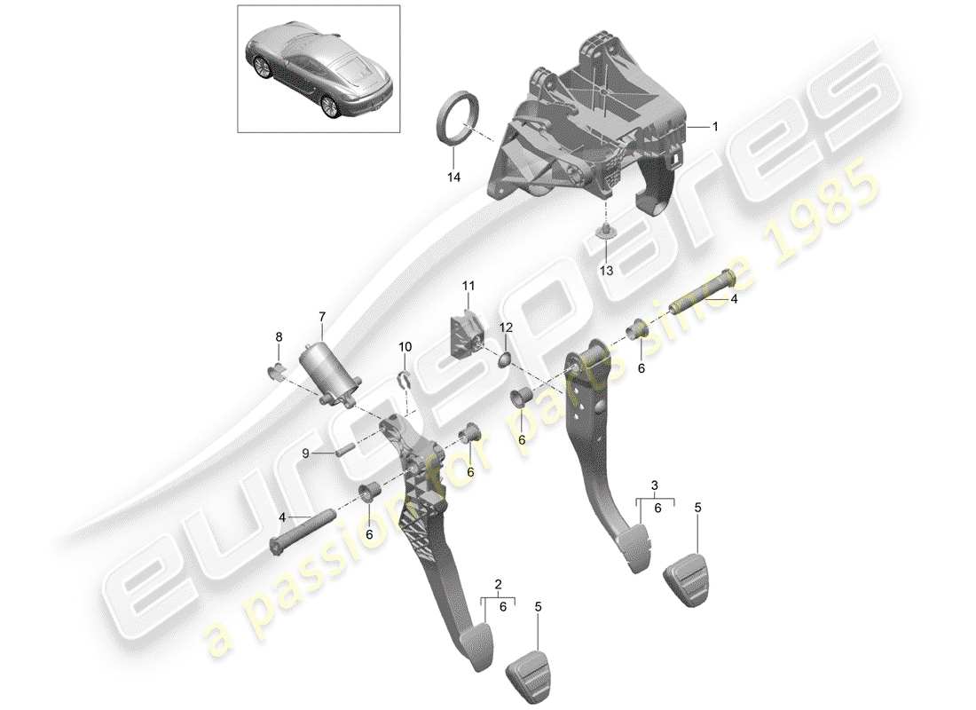 porsche 2015 (981 cayman) schéma des pièces des pédales