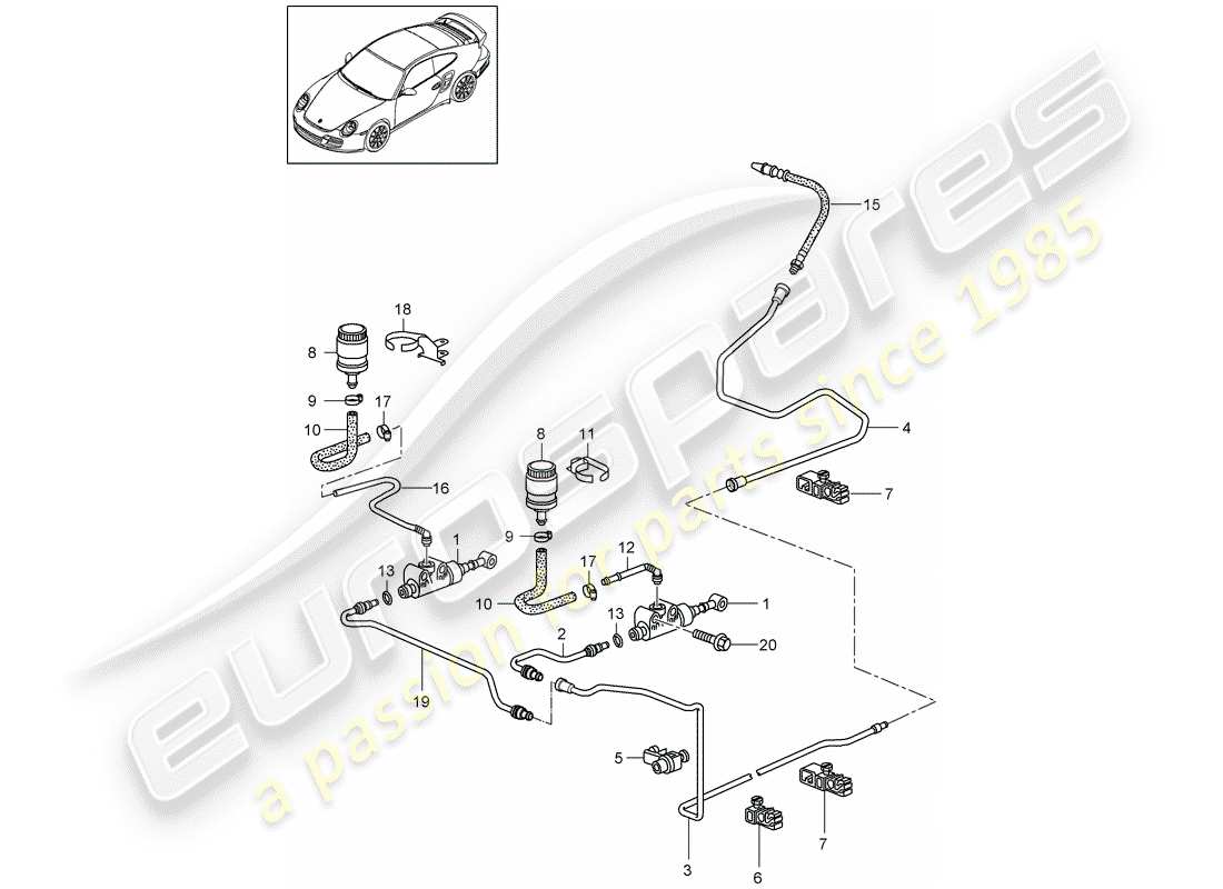 porsche 2012 (997-2 turbo / gt2 rs) embrayage hydraulique schéma des pièces