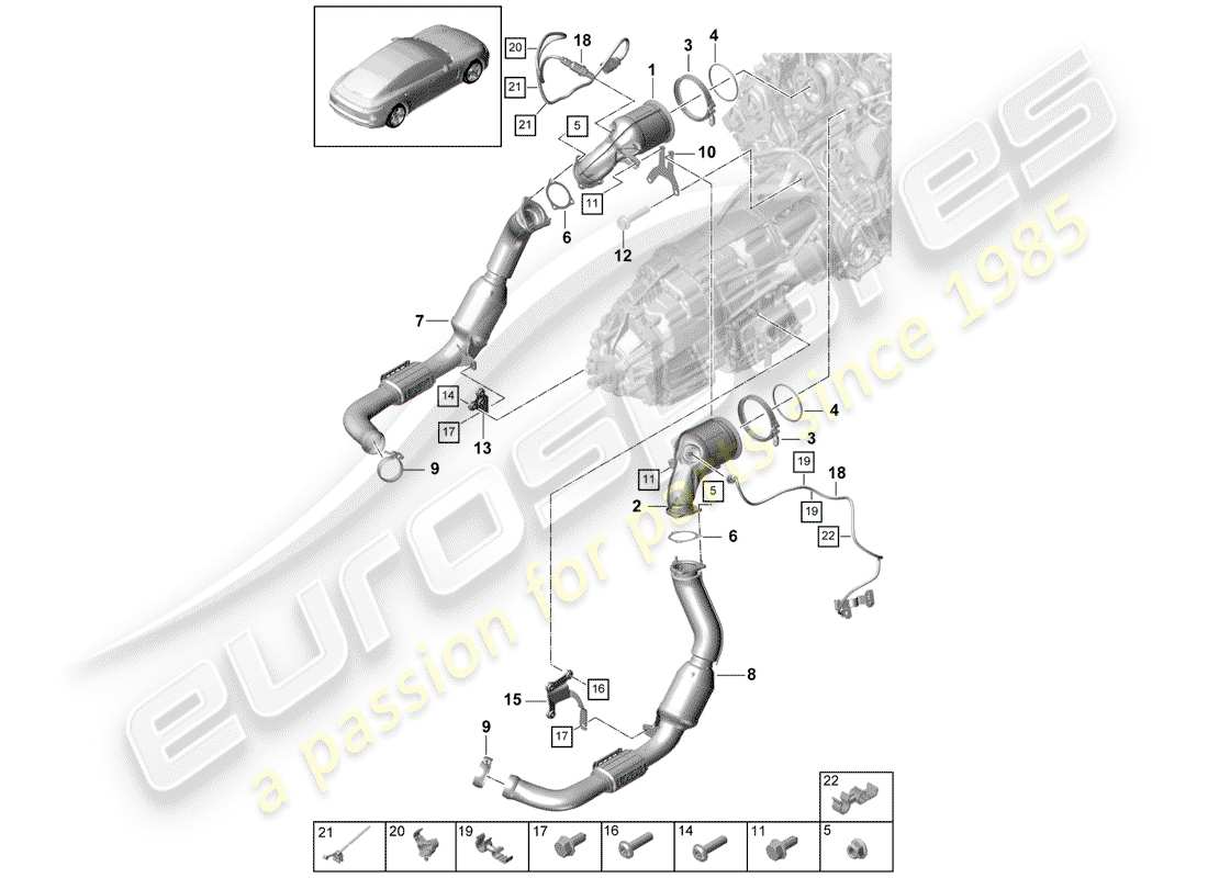 porsche 2019 (panamera 971-1) système d'échappement schéma des pièces