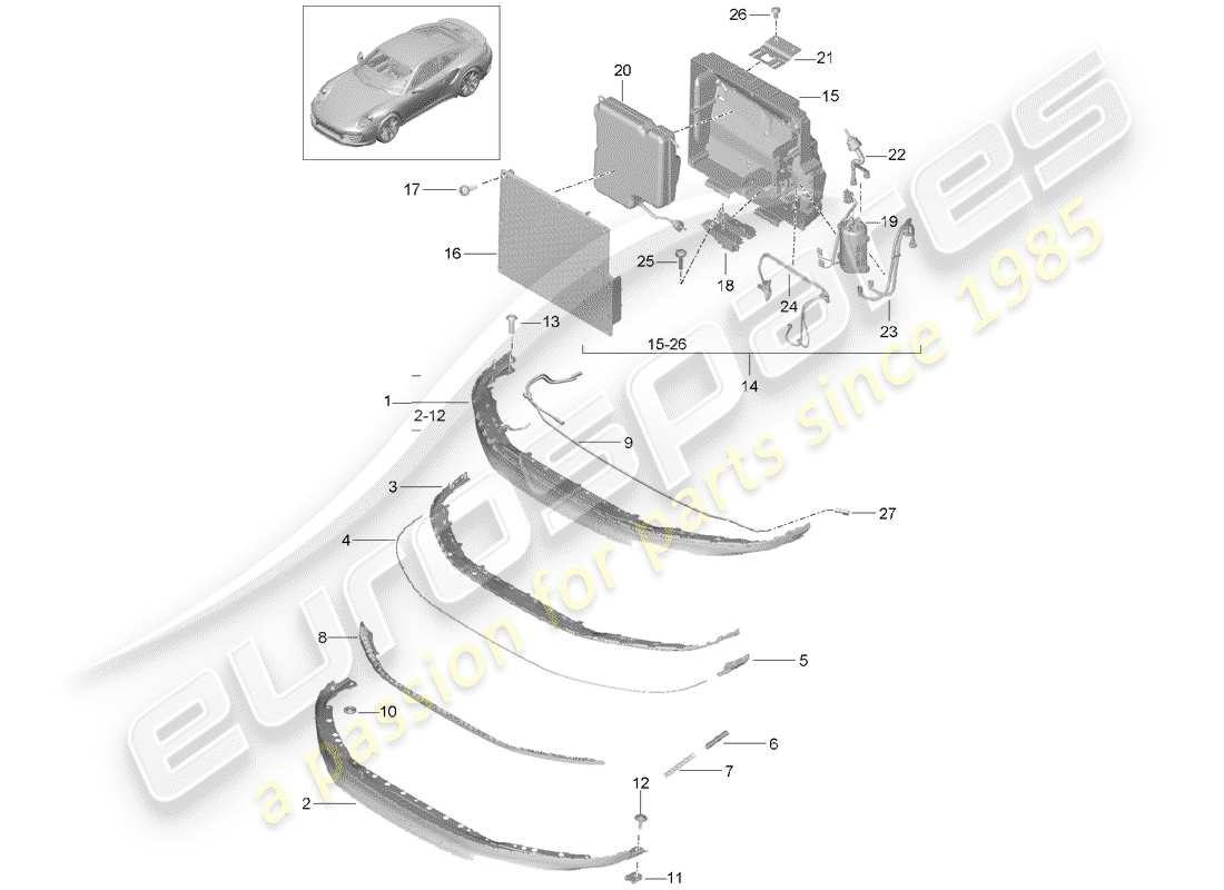 porsche 2020 (991-2 turbo) spoiler avant schéma des pièces