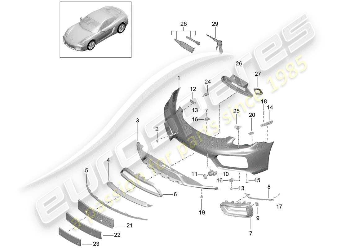 porsche 2015 (981 cayman) schéma des pièces du pare-choc