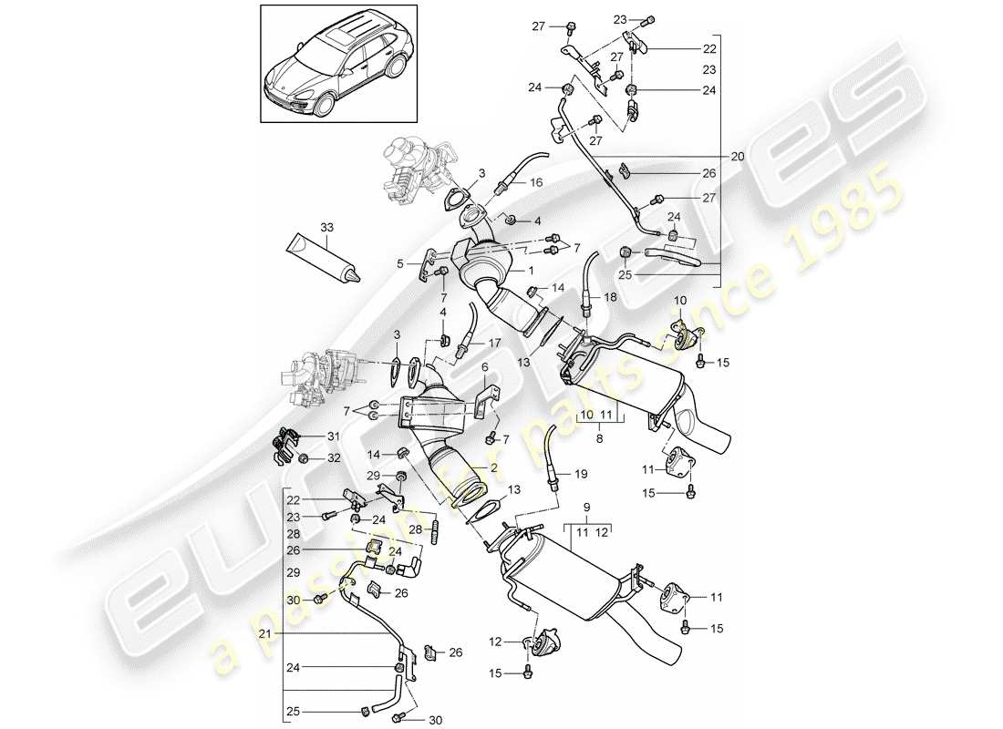 porsche 2011 (cayenne e2 92a) système d'échappement schéma des pièces