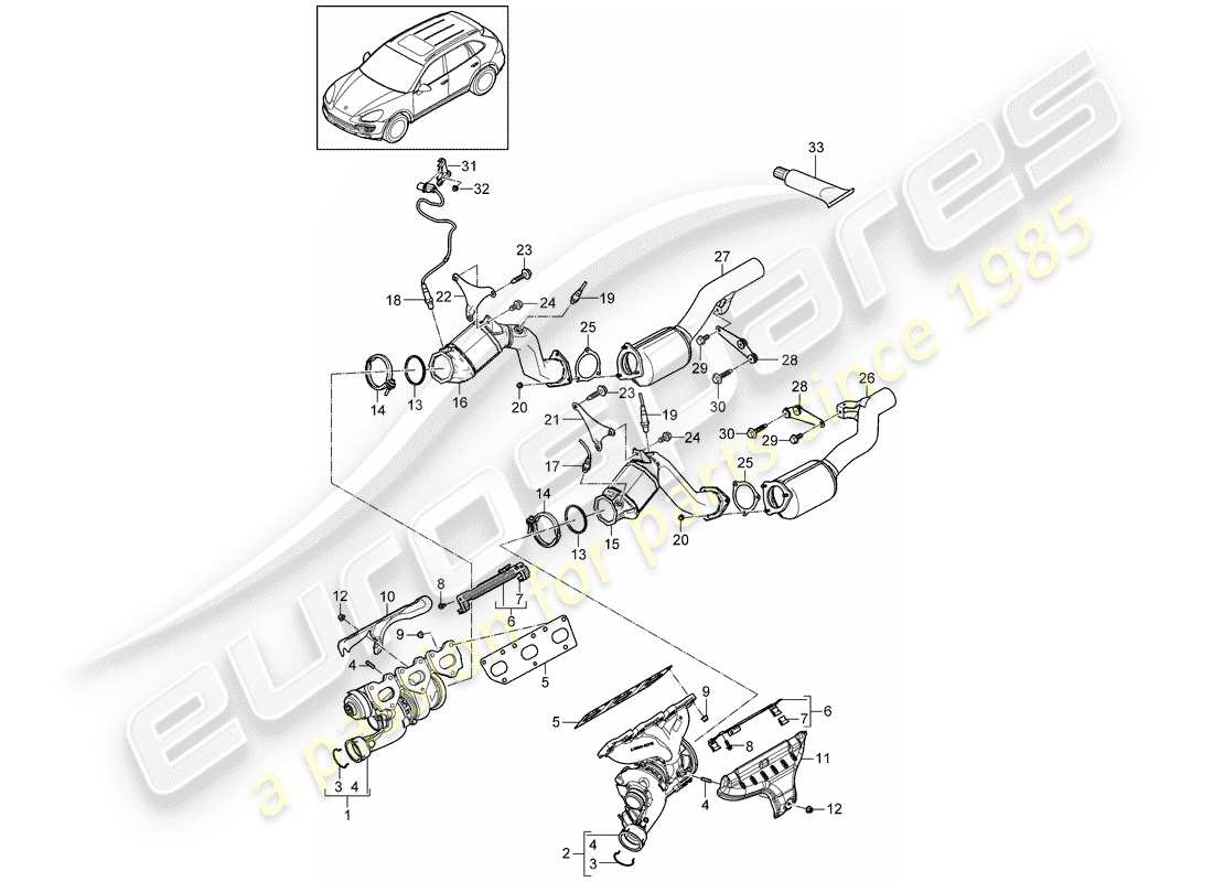 porsche 2011 (cayenne e2 92a) système d'échappement schéma des pièces