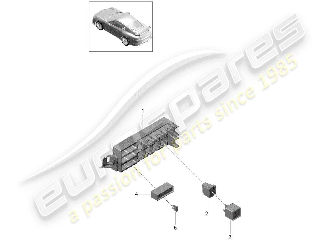 porsche 2015 (991-1 r/gt3/rs) boîte à fusibles/plaque de relais schéma des pièces