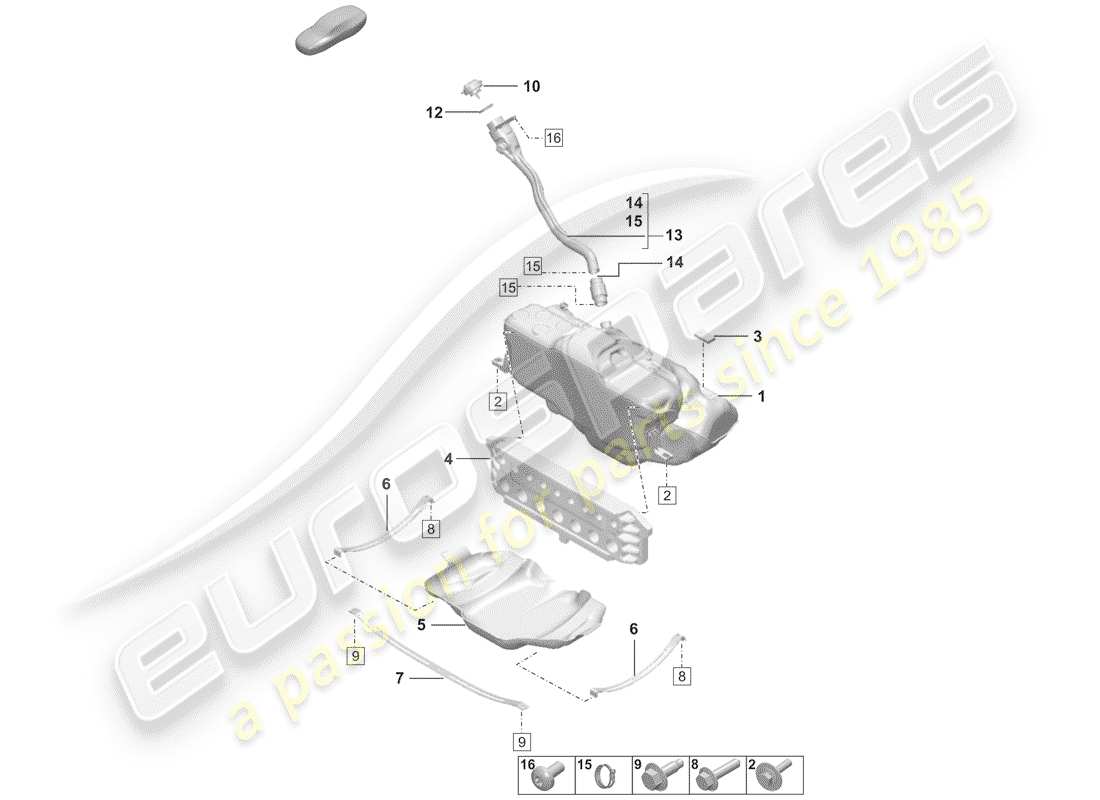 porsche 2020 (992-1) réservoir d'essence schéma des pièces