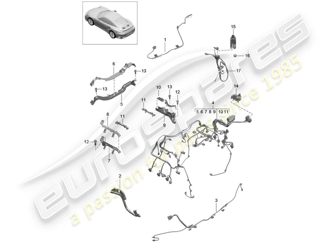 porsche 2020 (991-2 turbo) faisceau de câblage schéma des pièces