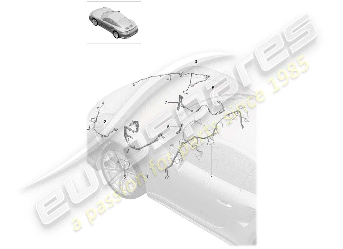 porsche 2020 (991-2 turbo) faisceaux de câbles schéma des pièces