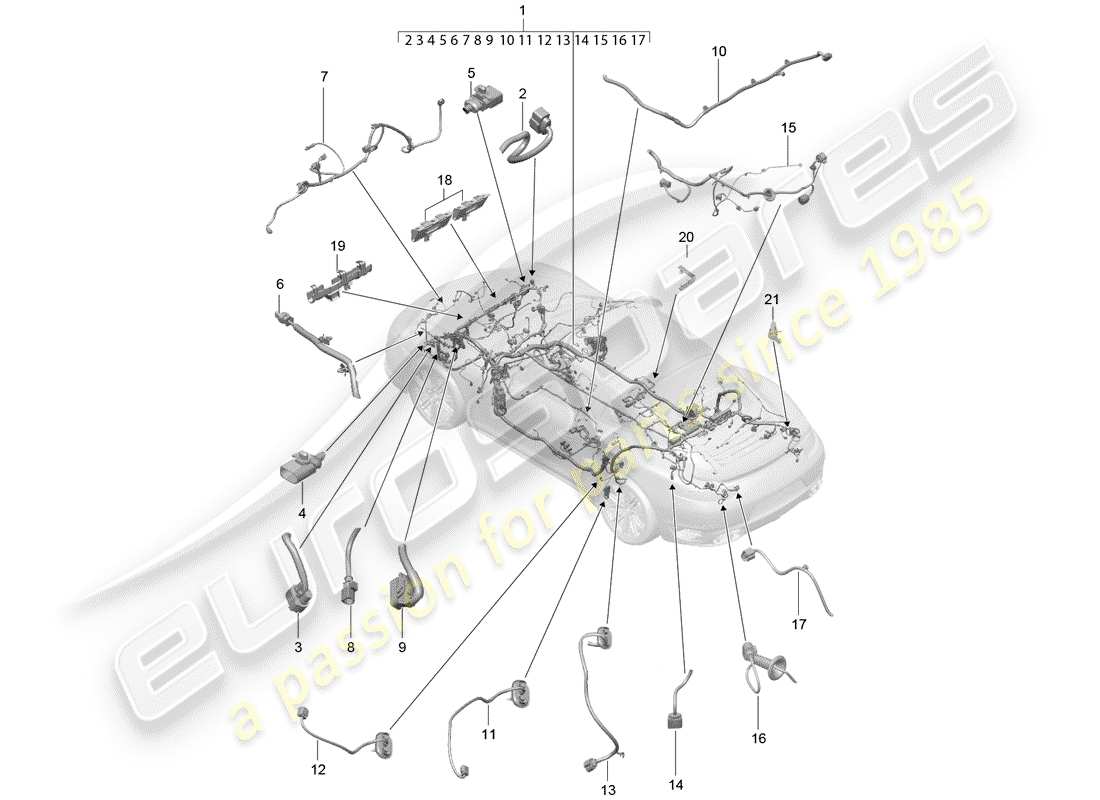 porsche 2020 (991-2 turbo) faisceaux de câbles schéma des pièces