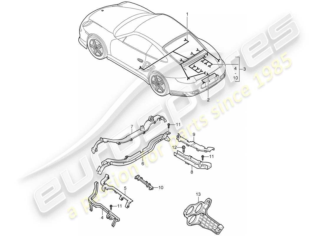 porsche 2011 (997-2 turbo / gt2 rs) faisceau de câblage schéma des pièces