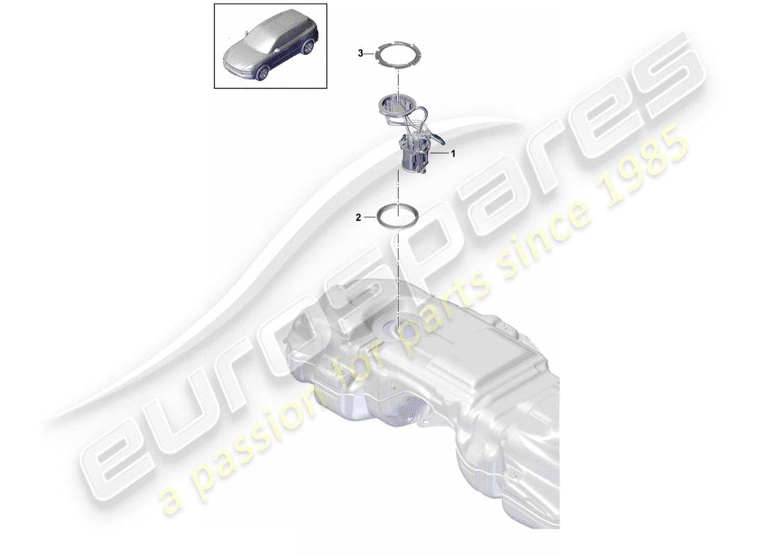 porsche 2020 (cayenne e3 9ya/9yb) réservoir d'essence schéma des pièces
