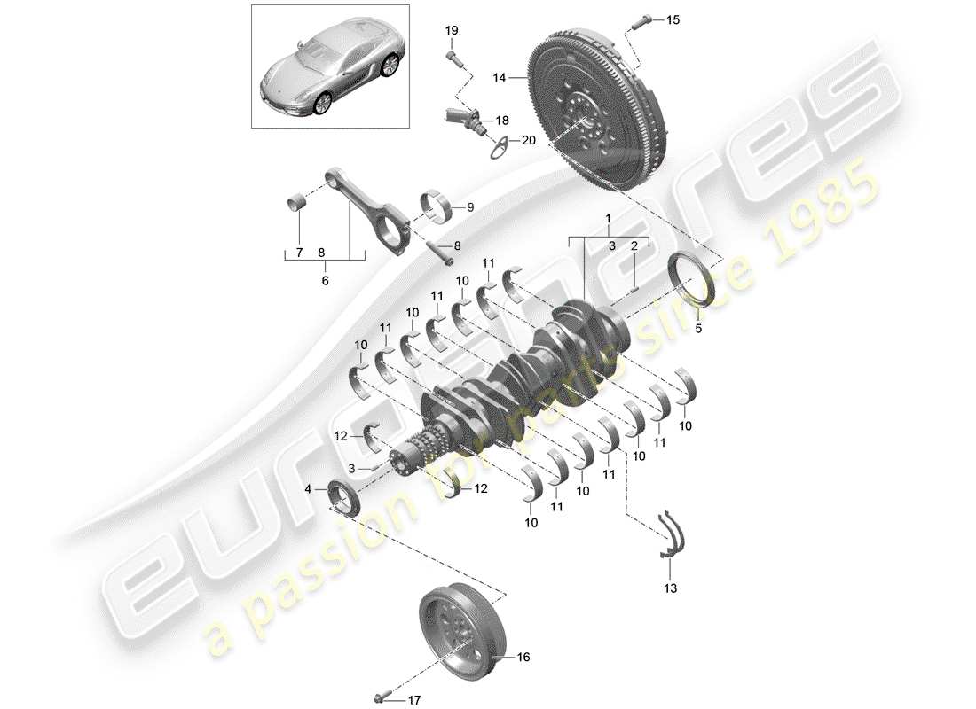 porsche 2015 (981 cayman) diagramme de pièce de vilebrequin