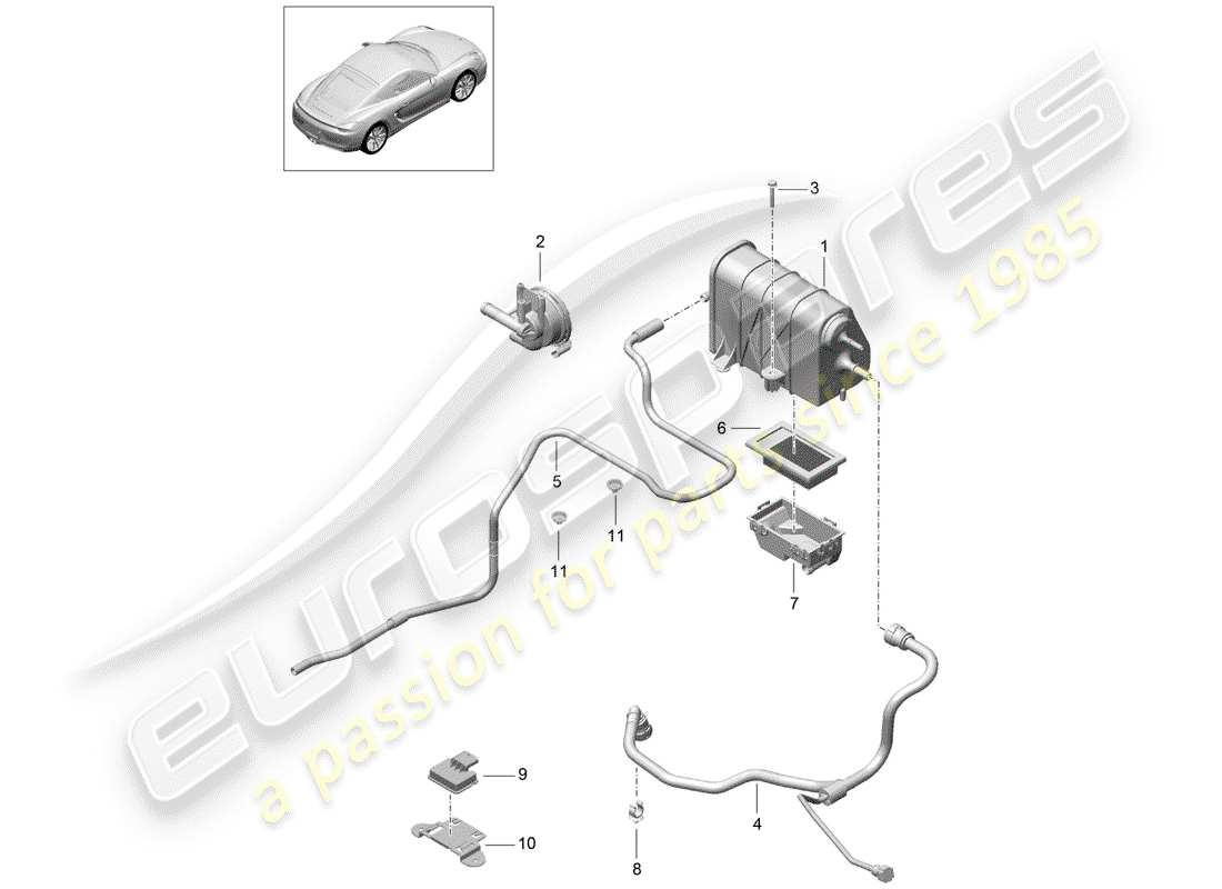 porsche 2015 (981 cayman) schéma des pièces du réservoir d'émission par évaporation