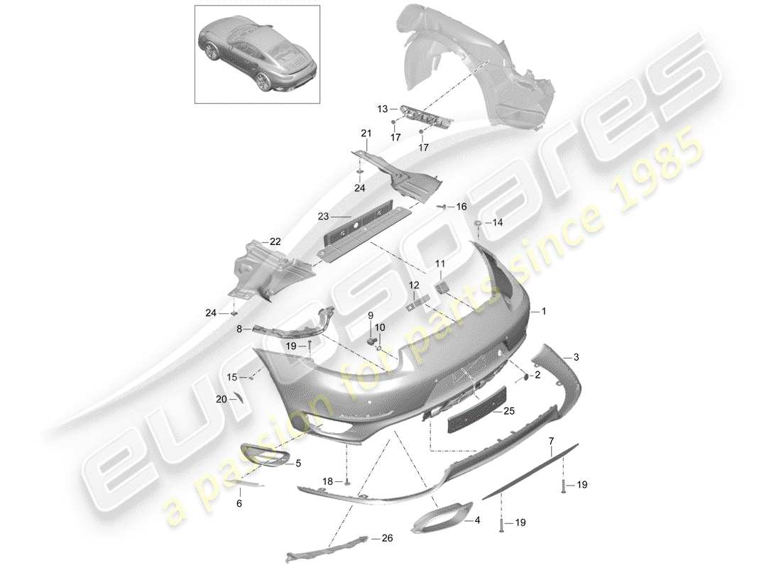 porsche 2020 (991-2 turbo) schéma des pièces du pare-choc