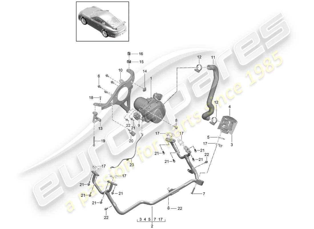 porsche 2015 (991-1 r/gt3/rs) pompe à air secondaire schéma des pièces