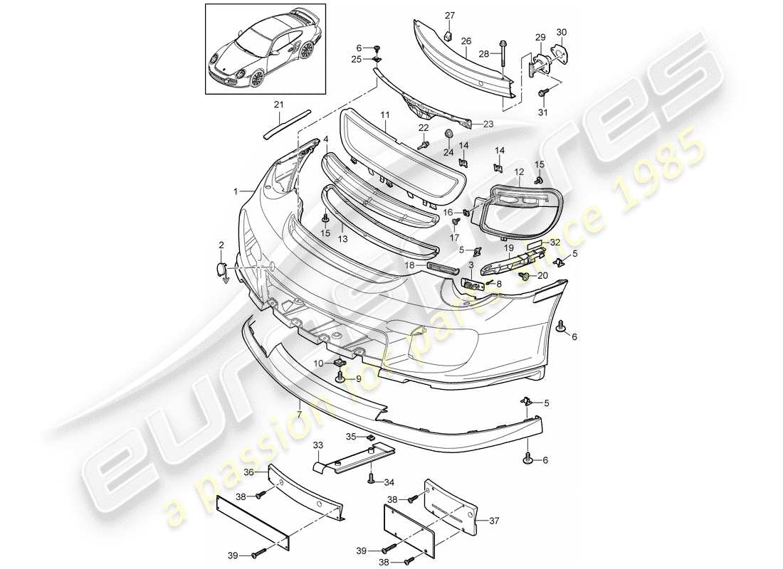 porsche 2011 (997-2 turbo / gt2 rs) schéma des pièces du pare-choc