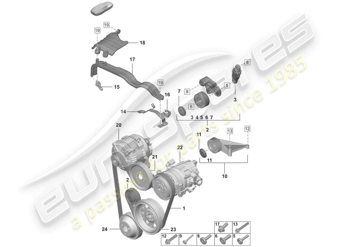 porsche 2019 (992-1) courroie nervurée schéma des pièces