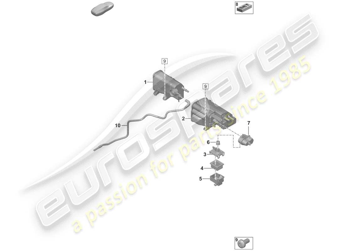 porsche 2019 (992-1) cartouche d'émission par évaporation schéma des pièces