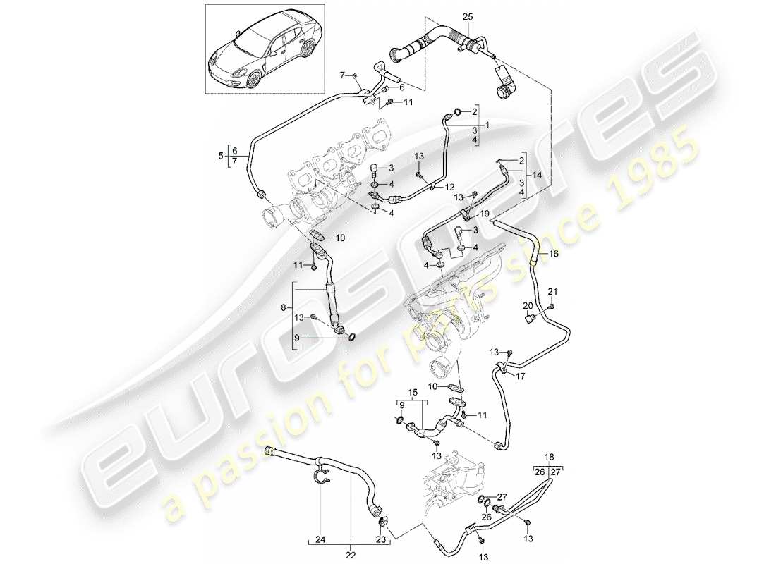porsche 2012 (panamera 970) tuyau d'huile schéma des pièces