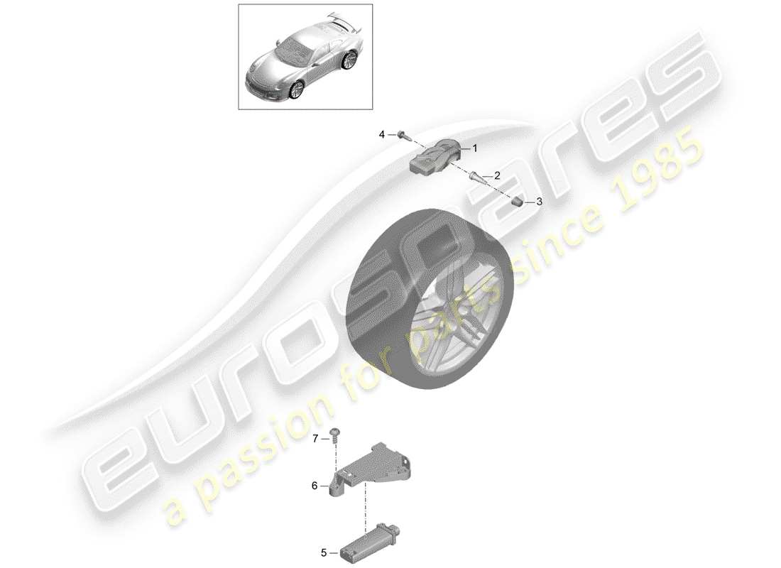 porsche 2015 (991-1 r/gt3/rs) système de contrôle de pression des pneus schéma des pièces