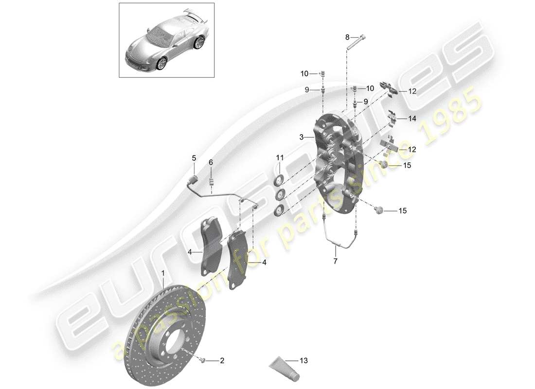 porsche 2015 (991-1 r/gt3/rs) freins à disque schéma des pièces