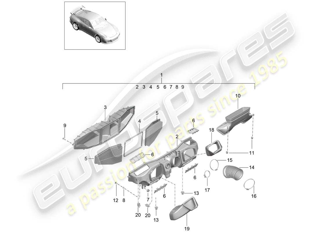 porsche 2015 (991-1 r/gt3/rs) schéma des pièces du filtre à air