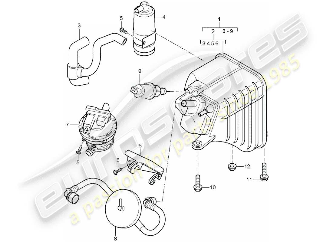 porsche 2003 (cayenne e1 9pa) cartouche d'émission par évaporation schéma des pièces