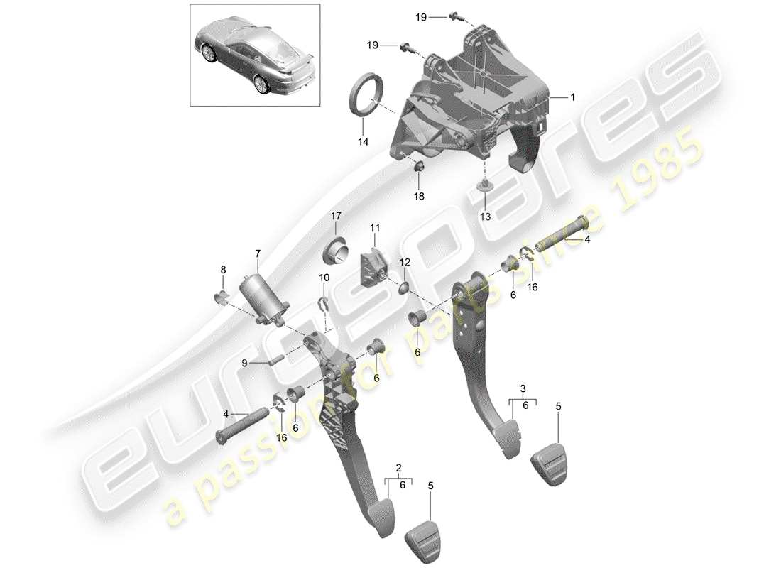 porsche 2015 (991-1 r/gt3/rs) frein et acc. assemblage de la pédale schéma des pièces