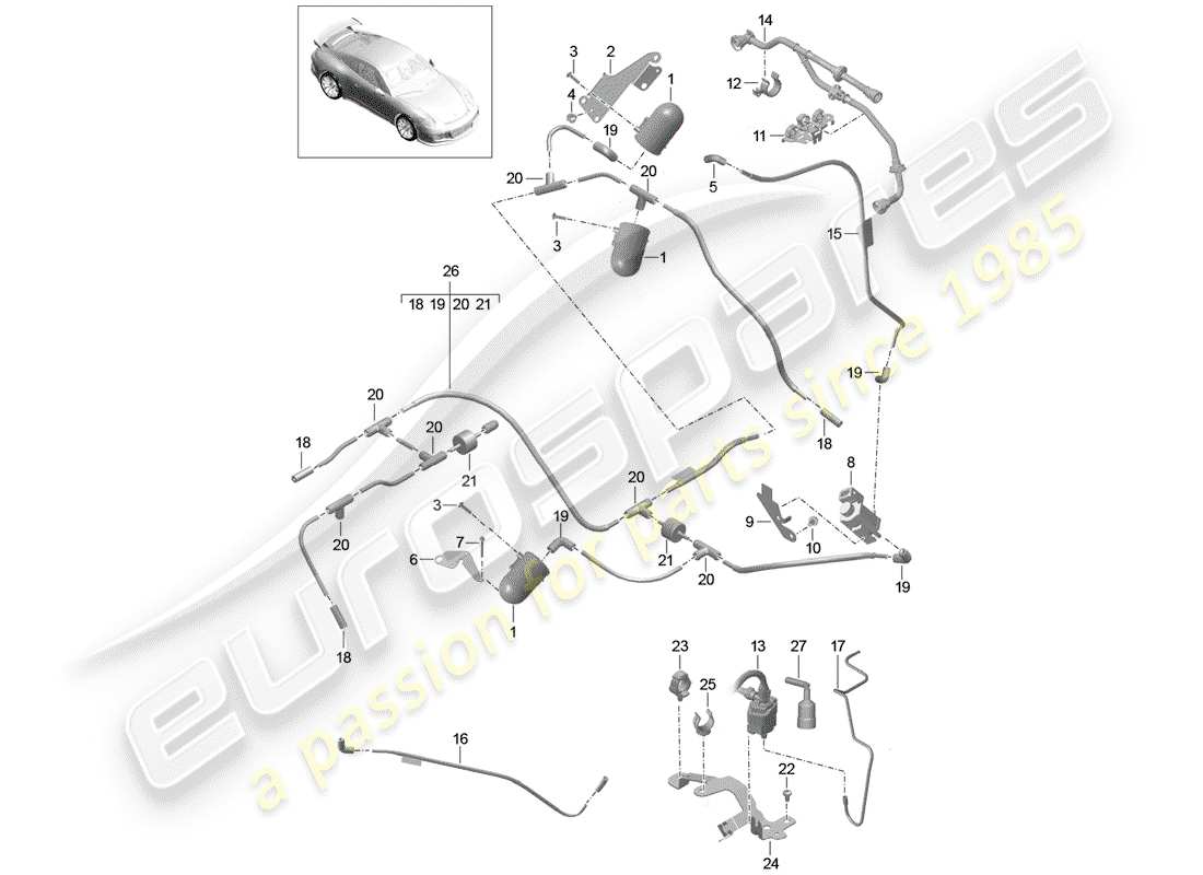 porsche 2015 (991-1 r/gt3/rs) schéma des pièces du système de vide