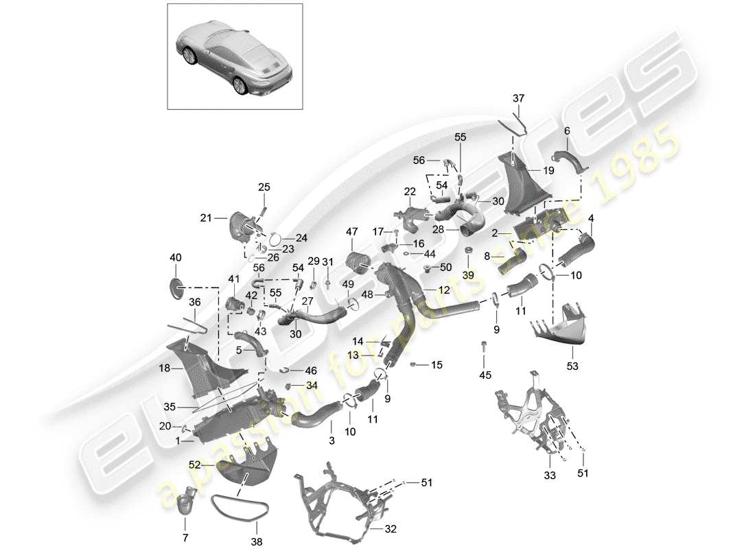 porsche 2020 (991-2 turbo) conduit d'air pour charge schéma des pièces
