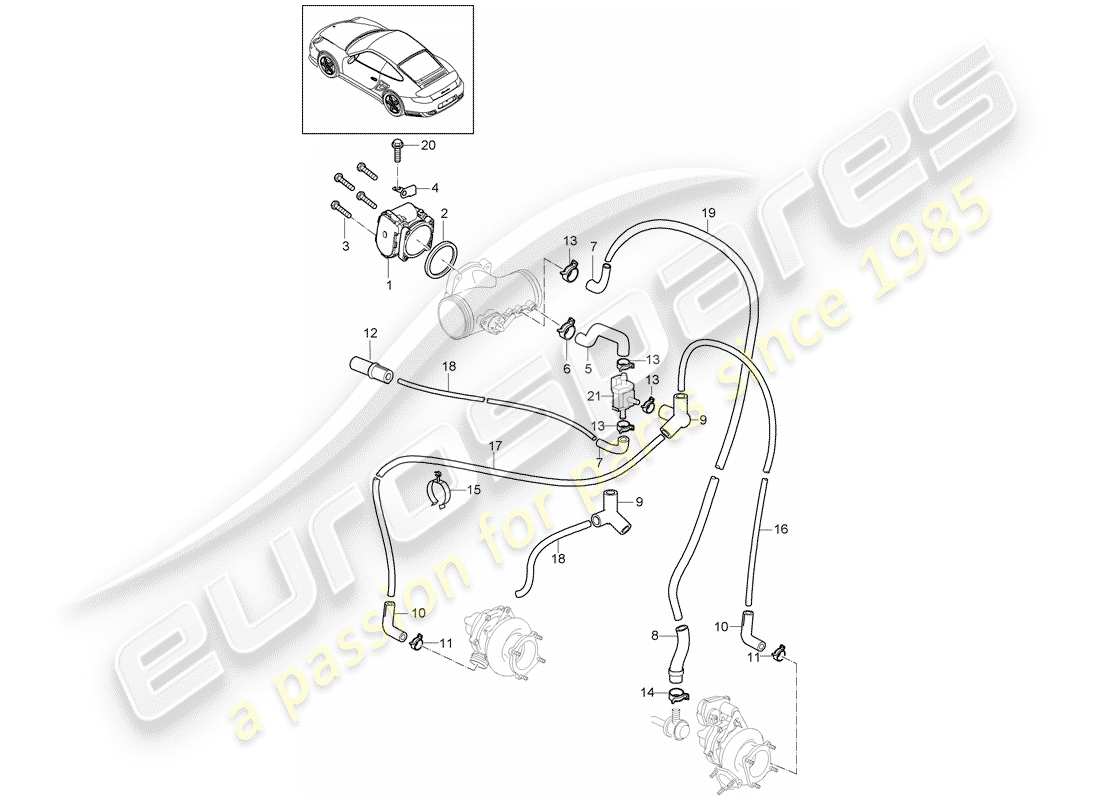 porsche 2012 (997-2 turbo / gt2 rs) corps de papillon - schéma des pièces