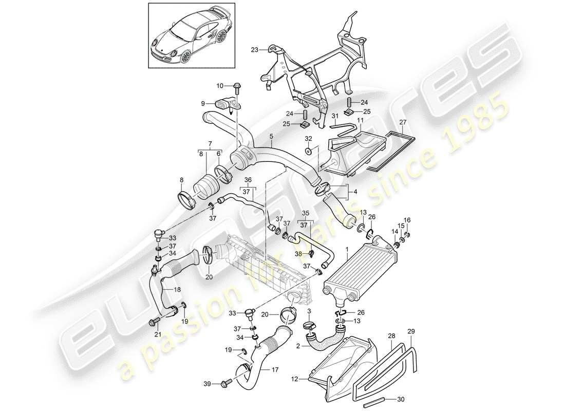 porsche 2012 (997-2 turbo / gt2 rs) schéma des pièces de turbochargement
