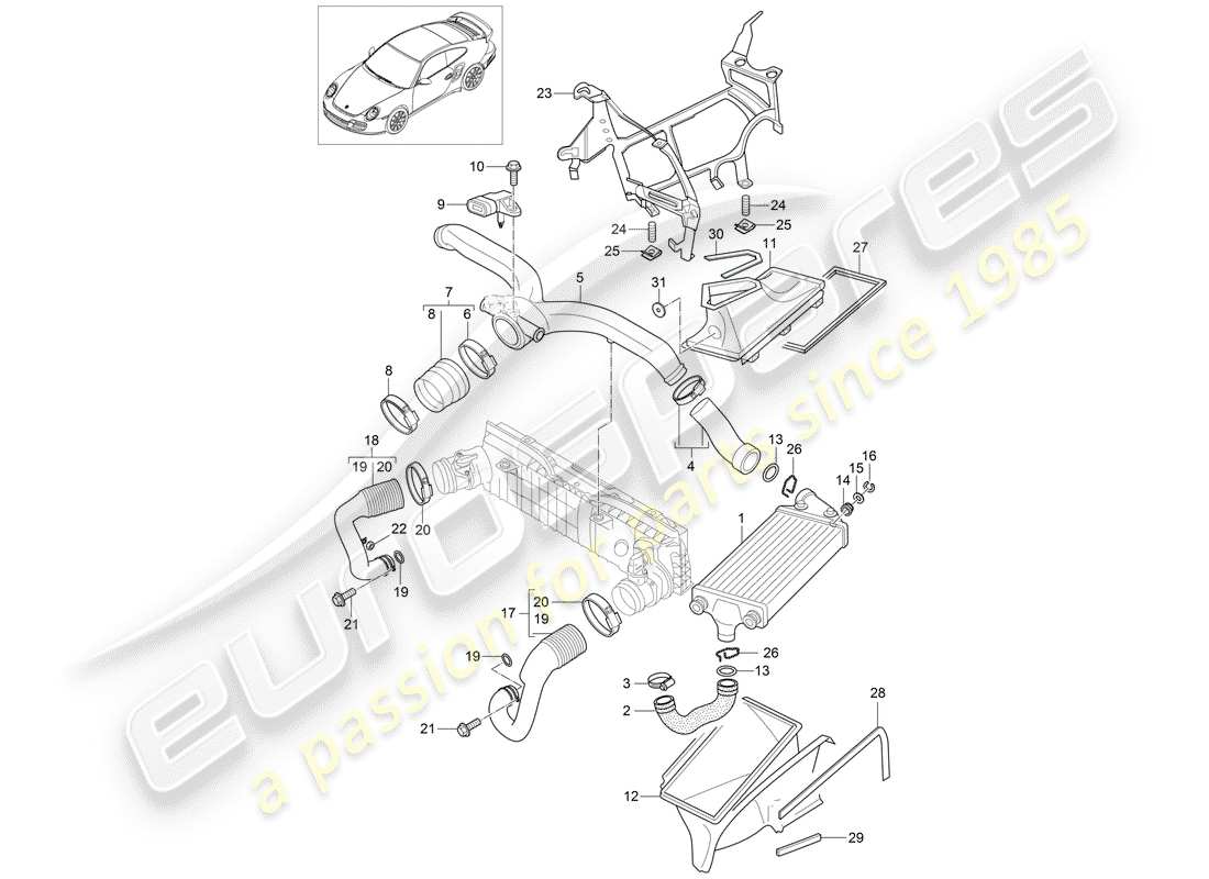 porsche 2012 (997-2 turbo / gt2 rs) schéma des pièces de turbochargement